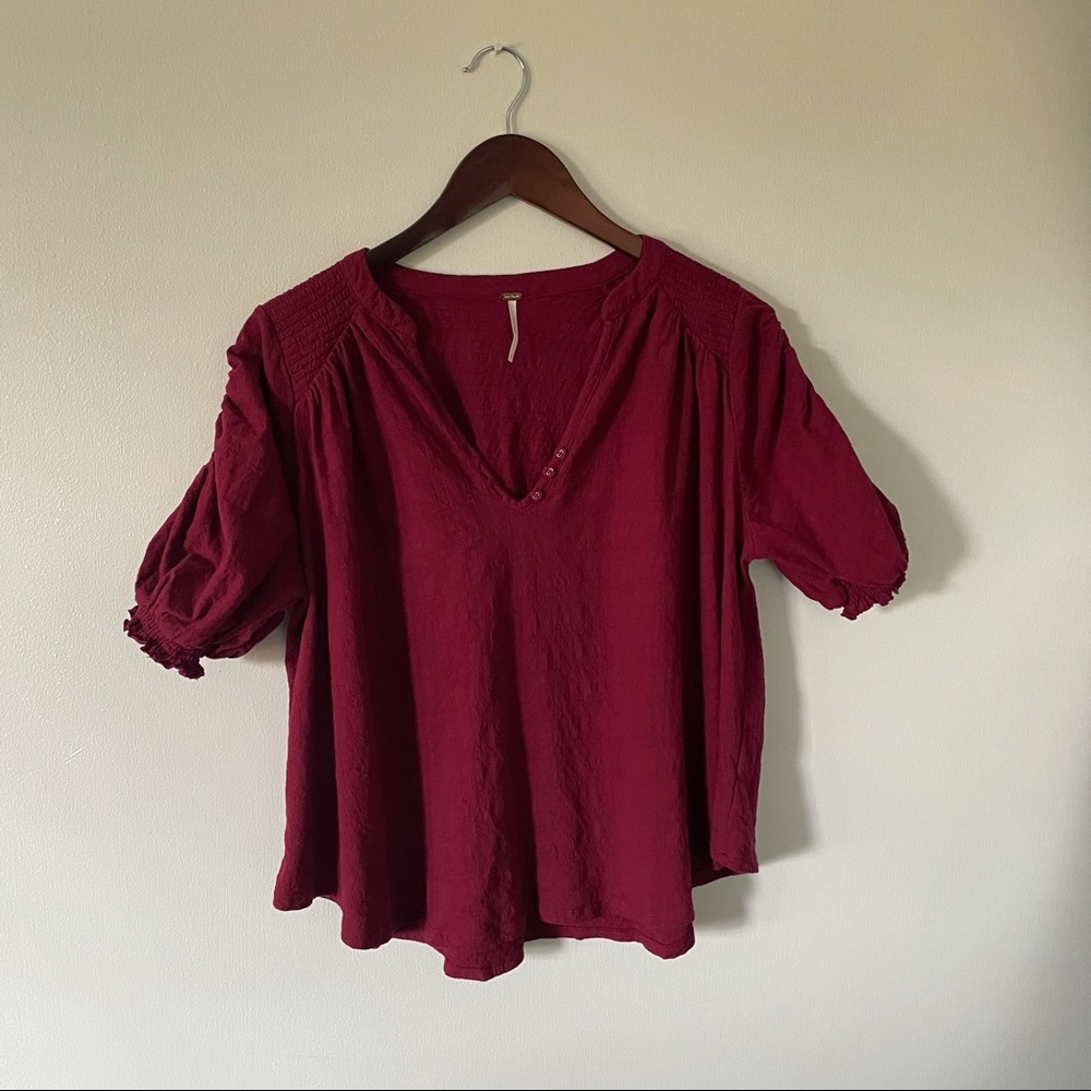 Free People Fever Dream Tee in Maroon V-Neck Fall